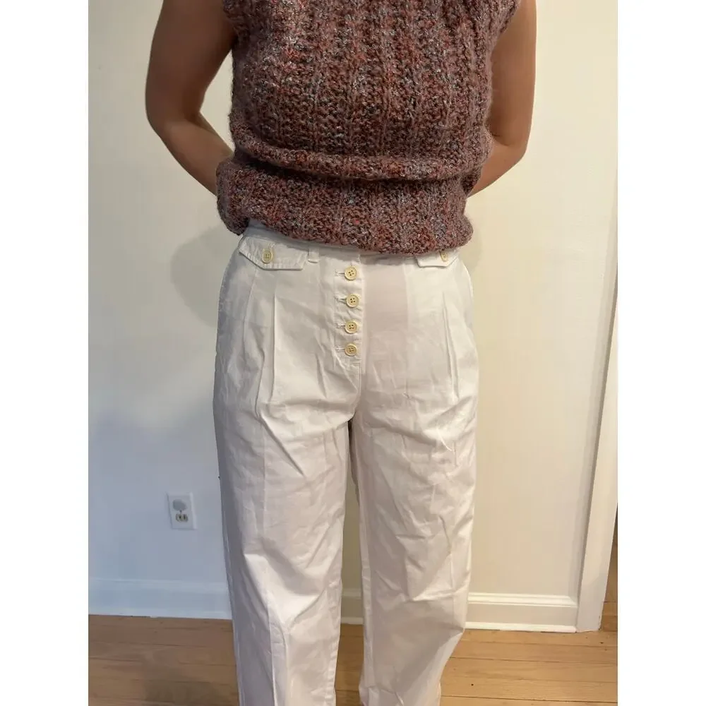 J. Crew front pleat wide leg button fly cotton white trousers sz 6 Tall/Long NWT